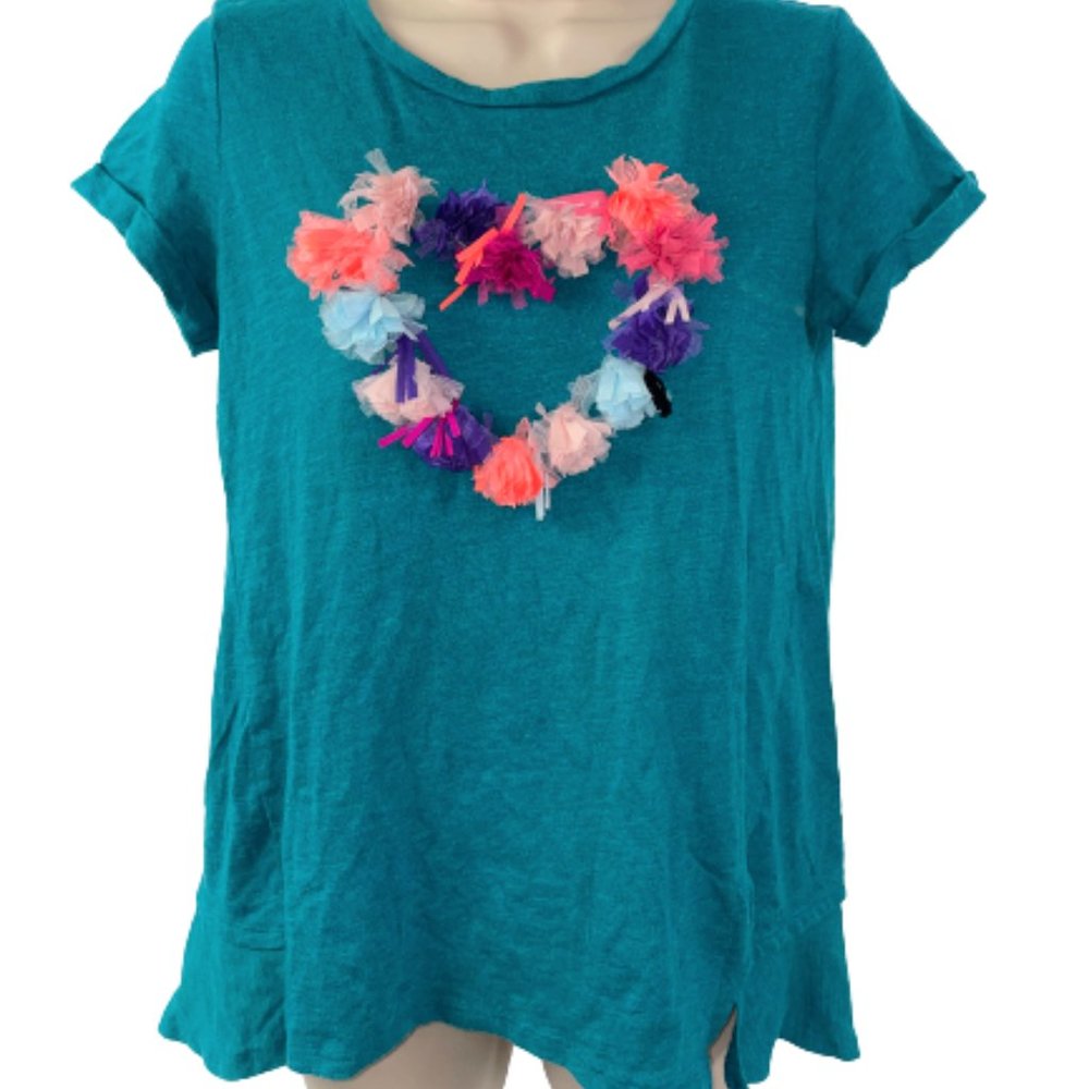 NEW  XL 14/16 CAT & JACK Teal POM POM Heart Top!